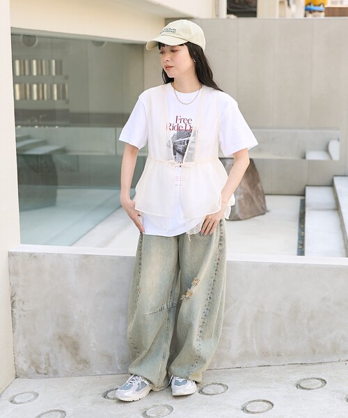 FREAK'S STORE（フリークスストア）の「オーガンジー レースレイヤードベスト（ベスト・レディース・ブラック/オフホワイト/グレー/ラベンダー・ﾌﾘ-）」の5枚目の写真