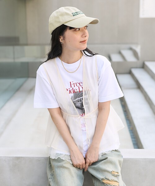 FREAK'S STORE（フリークスストア）の「オーガンジー レースレイヤードベスト（ベスト・レディース・ブラック/オフホワイト/グレー/ラベンダー・ﾌﾘ-）」の9枚目の写真