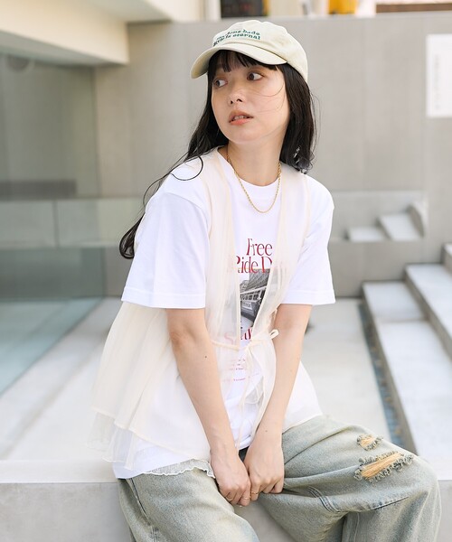 FREAK'S STORE（フリークスストア）の「オーガンジー レースレイヤードベスト（ベスト・レディース・ブラック/オフホワイト/グレー/ラベンダー・ﾌﾘ-）」の10枚目の写真