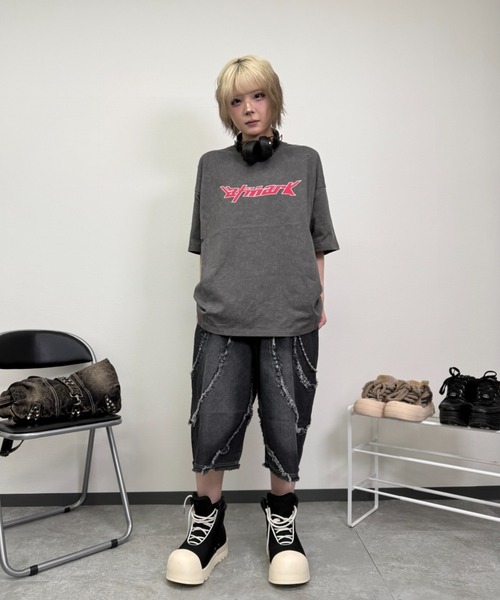 ATMARK(アットマーク)の「《フリーサイズ / UNISEX 》フリンジ ハーフパンツ ショートパンツ(デニムパンツ・メンズ・ブラック/インディゴブルー・FREE)」の3枚目の写真