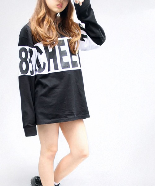 CHEER（チアー）の「切り替えロゴロングスリーブビッグTEE（Tシャツ/カットソー・レディース・ブラック・S/M/L）」の4枚目の写真