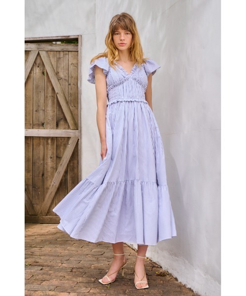 Estella.K(エステラケー)の「Charlotte Stripe Dress ストライプシャーリングドレス(ワンピース・レディース・ホワイト×ネイビー/サックスブルー系・FREE)」の2枚目の写真