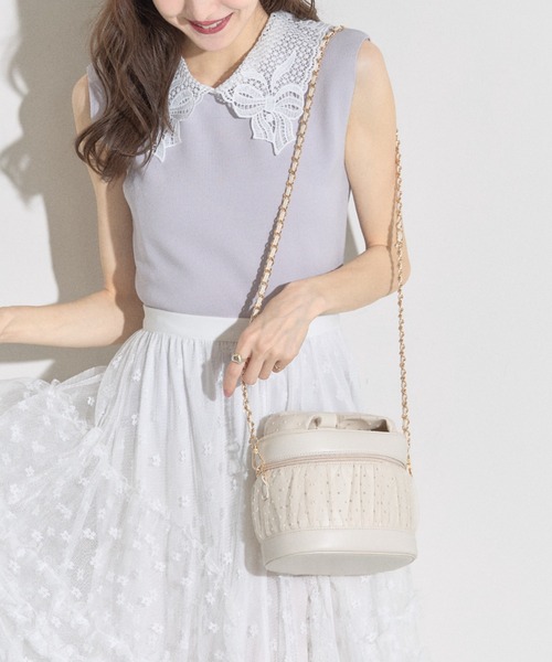 tocco closet(トッコ クローゼット)の「【ZOZO限定】チュール重ねバニティバッグ(ショルダーバッグ・レディース・アイボリー/ブラック・M)」の6枚目の写真