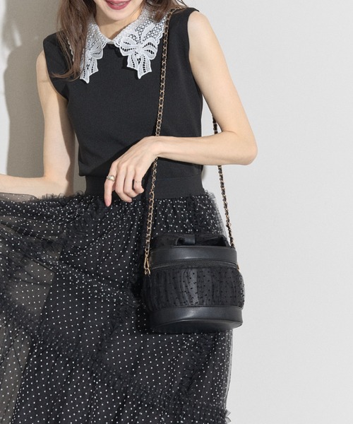 tocco closet(トッコ クローゼット)の「【ZOZO限定】チュール重ねバニティバッグ(ショルダーバッグ・レディース・アイボリー/ブラック・M)」の12枚目の写真