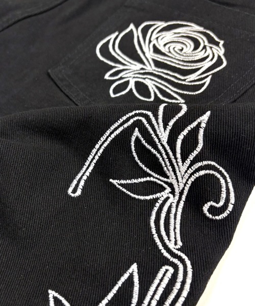 ブラックWデニム♡刺繍のリボンバッグ♡ストーン付き バッグ］リボン 痛バッグ 2WAY ショルダーバッグ【ブラック
