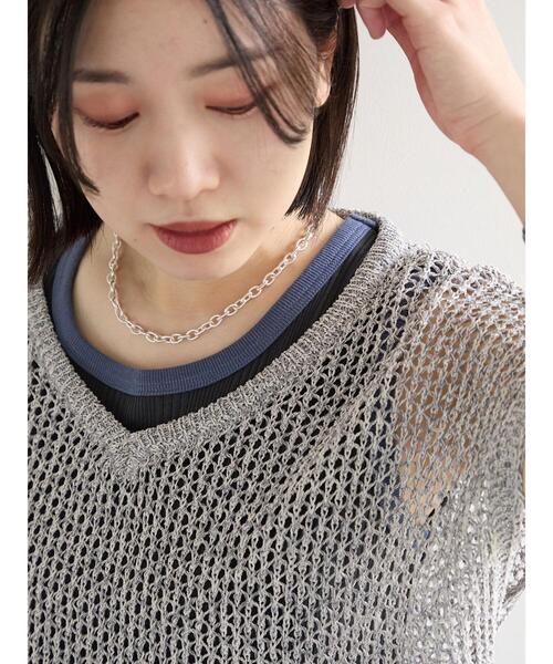 Samansa Mos2 blue(サマンサモスモスブルー)の「メランジラメメッシュニットベスト(ニット/セーター・レディース・グレー/キナリ/ベージュ・F)」の7枚目の写真