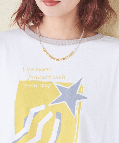 CUBE SUGAR（キューブシュガー）の「32/-OE天竺グラフィックプリントスクエアTシャツ（Tシャツ/カットソー・レディース・グリーン/ホワイト/マルチ/グレイッシュベージュ/ネイビー/イエロー・M）」の17枚目の写真