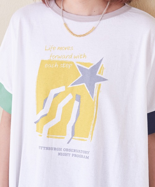 CUBE SUGAR（キューブシュガー）の「32/-OE天竺グラフィックプリントスクエアTシャツ（Tシャツ/カットソー・レディース・グリーン/ホワイト/マルチ/グレイッシュベージュ/ネイビー/イエロー・M）」の18枚目の写真