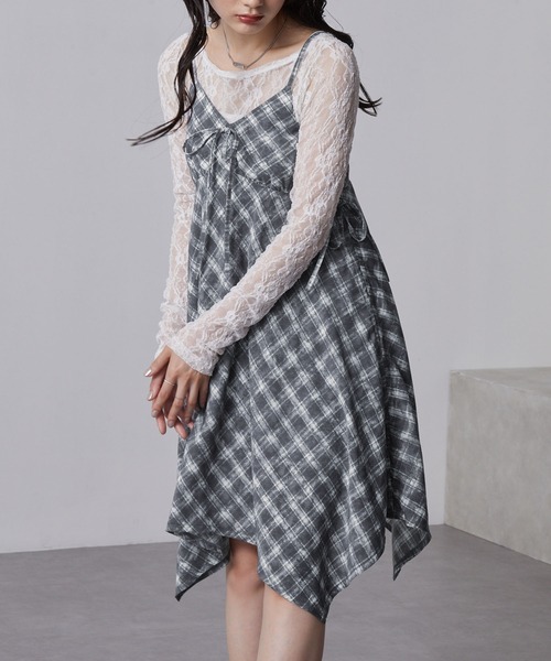 ANOMALY チェック柄キャミワンピース forksy. ワンピース 「forksy.」チェック柄スイッチングロング