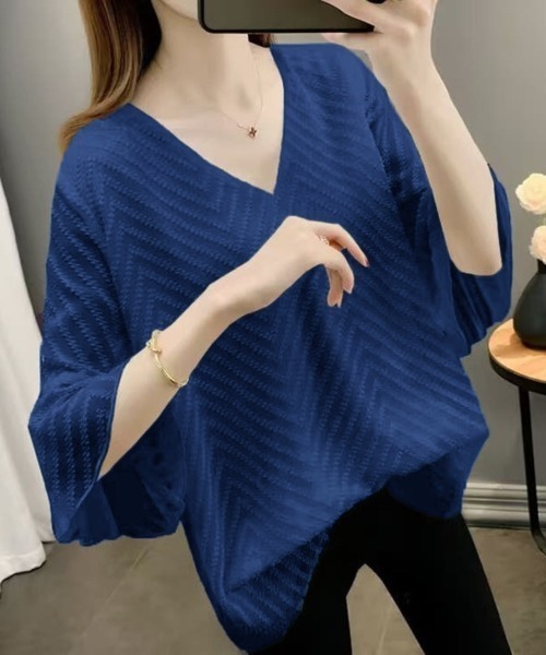 Beststore(ベストストア)の「Vネックシフォンブラウス カジュアル レースブラウス(シャツ/ブラウス・レディース・ブラック/ホワイト/ピンク/ネイビー・FREE)」の15枚目の写真