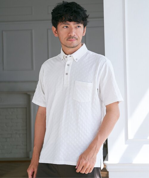 IKKA LOUNGE(イッカラウンジ)の「リンクスジャカード市松ポロシャツ(ポロシャツ・メンズ・ブラック/ホワイト/ネイビー・M/L/XL/S)」の4枚目の写真