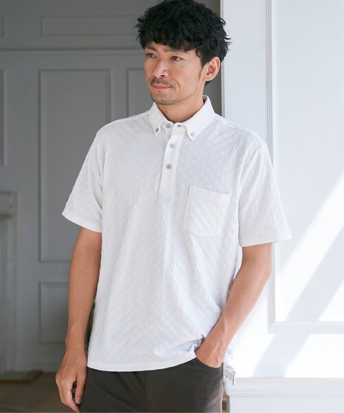IKKA LOUNGE(イッカラウンジ)の「リンクスジャカード市松ポロシャツ(ポロシャツ・メンズ・ブラック/ホワイト/ネイビー・M/L/XL/S)」の5枚目の写真