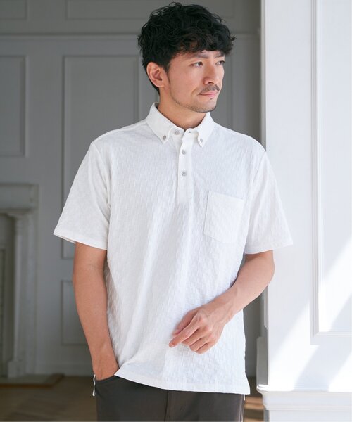 IKKA LOUNGE(イッカラウンジ)の「リンクスジャカード市松ポロシャツ(ポロシャツ・メンズ・ブラック/ホワイト/ネイビー・M/L/XL/S)」の6枚目の写真