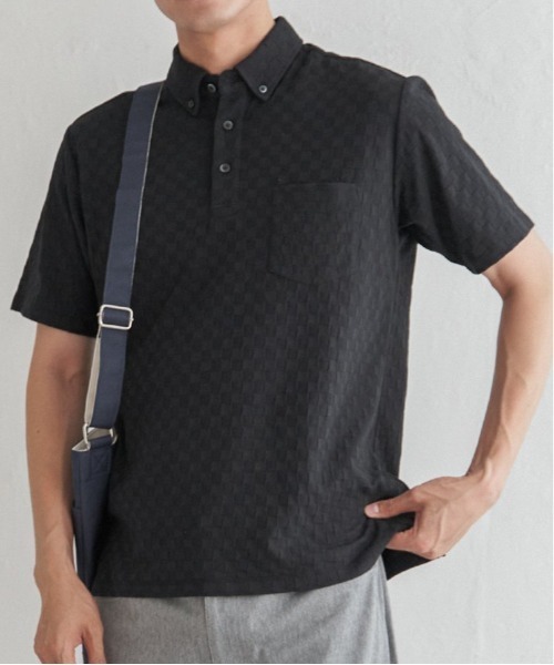 IKKA LOUNGE(イッカラウンジ)の「リンクスジャカード市松ポロシャツ(ポロシャツ・メンズ・ブラック/ホワイト/ネイビー・M/L/XL/S)」の1枚目の写真