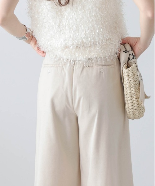 ベージュ ワイドパンツ フリルウエスト セール】【日本製】ハイウエスト フリル ワイドパンツ（その他