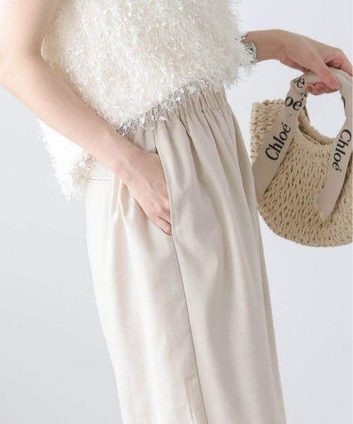 ベージュ ワイドパンツ フリルウエスト セール】【日本製】ハイウエスト フリル ワイドパンツ（その他