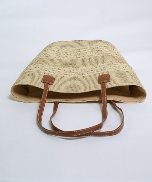 かごバッグ トート ストロー編み かごトートバッグ PUレザーハンドル