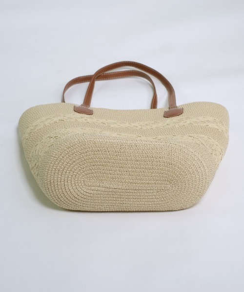 かごバッグ トート ストロー編み かごトートバッグ PUレザーハンドル