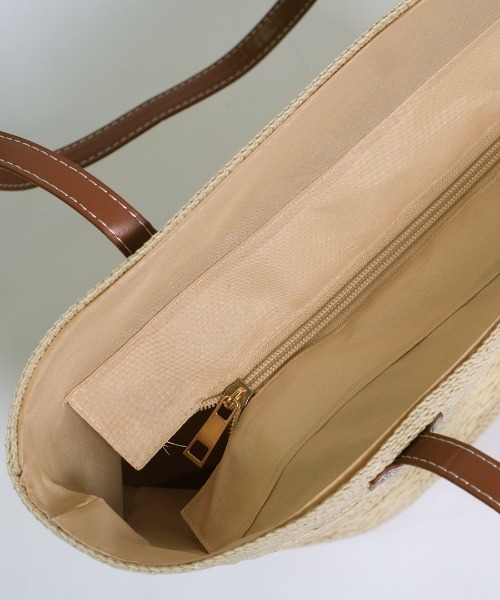 かごバッグ トート ストロー編み かごトートバッグ PUレザーハンドル