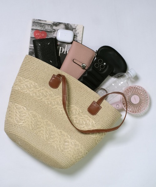 かごバッグ トート ストロー編み かごトートバッグ PUレザーハンドル