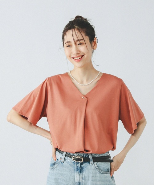 GLOBAL WORK（グローバルワーク）の「リッチクリーンVネックプルオーバー/289387（Tシャツ/カットソー・レディース・ネイビー/ブラック/オフホワイト/テラコッタ・LARGE/MEDIUM）」の3枚目の写真