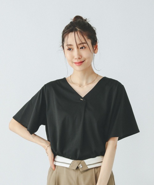 GLOBAL WORK（グローバルワーク）の「リッチクリーンVネックプルオーバー/289387（Tシャツ/カットソー・レディース・ネイビー/ブラック/オフホワイト/テラコッタ・LARGE/MEDIUM）」の5枚目の写真