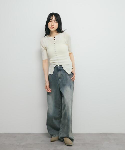 KBF（ケイビーエフ）の「フロントボタンレイヤードニット（ニット/セーター・レディース・ネイビー/ピンク/アイボリー/ブラック・ONE）」の19枚目の写真