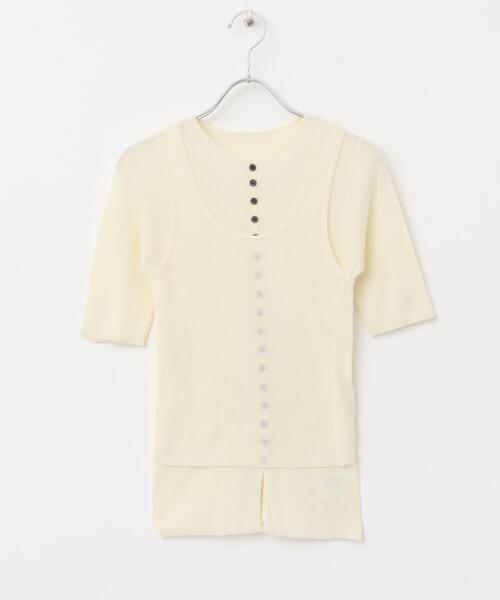 KBF（ケイビーエフ）の「フロントボタンレイヤードニット（ニット/セーター・レディース・ネイビー/ピンク/アイボリー/ブラック・ONE）」の22枚目の写真