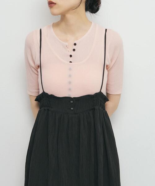 KBF（ケイビーエフ）の「フロントボタンレイヤードニット（ニット/セーター・レディース・ネイビー/ピンク/アイボリー/ブラック・ONE）」の14枚目の写真