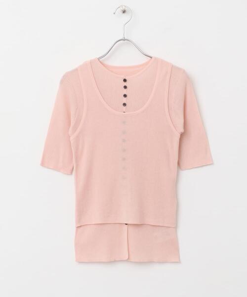 KBF（ケイビーエフ）の「フロントボタンレイヤードニット（ニット/セーター・レディース・ネイビー/ピンク/アイボリー/ブラック・ONE）」の7枚目の写真