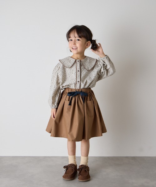 riziere（リジェール）の「配色ドロスト付きポケットスカート（スカート・キッズ・ブラウン/ブルー系・90/100/110/120/130/140/150）」の13枚目の写真
