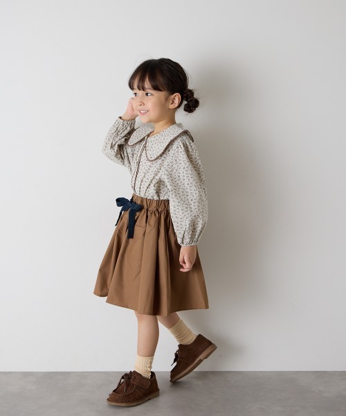 riziere（リジェール）の「配色ドロスト付きポケットスカート（スカート・キッズ・ブラウン/ブルー系・90/100/110/120/130/140/150）」の11枚目の写真