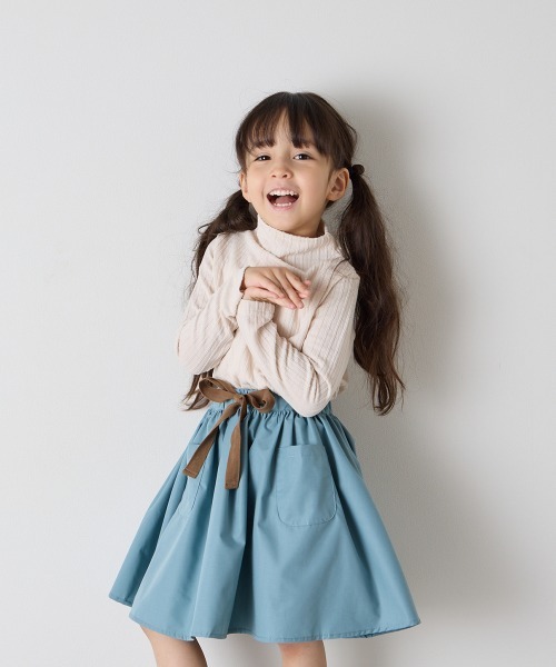 riziere（リジェール）の「配色ドロスト付きポケットスカート（スカート・キッズ・ブラウン/ブルー系・90/100/110/120/130/140/150）」の15枚目の写真