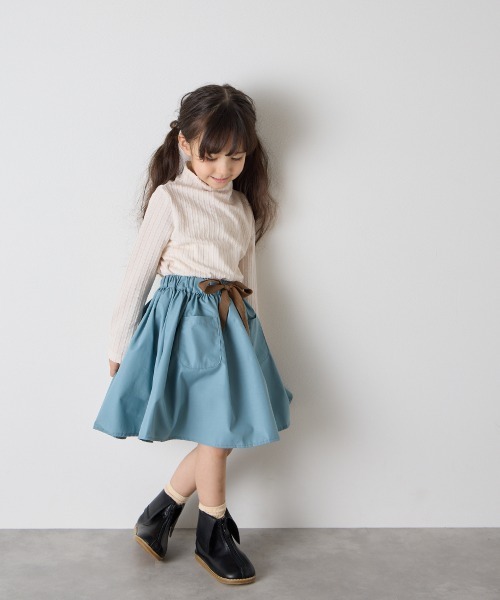 riziere（リジェール）の「配色ドロスト付きポケットスカート（スカート・キッズ・ブラウン/ブルー系・90/100/110/120/130/140/150）」の12枚目の写真