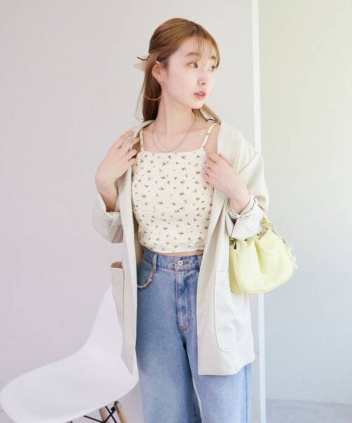 4色展開/カップ取り外し可】カップ付き小花柄キャミ