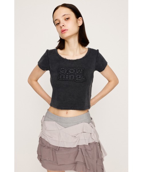 SLY（スライ）の「FRONT PATCH RIB T/SH フロントパッチ リブ Tシャツ 半袖 夏服（Tシャツ/カットソー・レディース・ライトブラック/ブラウン/ピンク/ネイビー・FREE）」の6枚目の写真