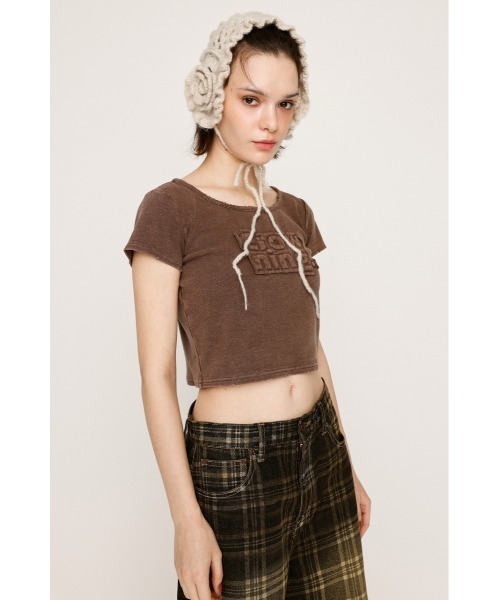 SLY（スライ）の「FRONT PATCH RIB T/SH フロントパッチ リブ Tシャツ 半袖 夏服（Tシャツ/カットソー・レディース・ライトブラック/ブラウン/ピンク/ネイビー・FREE）」の9枚目の写真