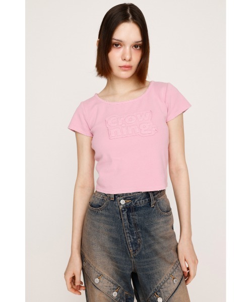 SLY（スライ）の「FRONT PATCH RIB T/SH フロントパッチ リブ Tシャツ 半袖 夏服（Tシャツ/カットソー・レディース・ライトブラック/ブラウン/ピンク/ネイビー・FREE）」の16枚目の写真