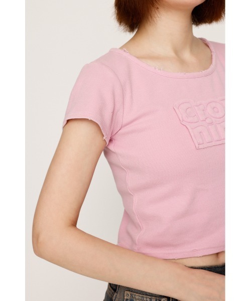 SLY（スライ）の「FRONT PATCH RIB T/SH フロントパッチ リブ Tシャツ 半袖 夏服（Tシャツ/カットソー・レディース・ライトブラック/ブラウン/ピンク/ネイビー・FREE）」の22枚目の写真