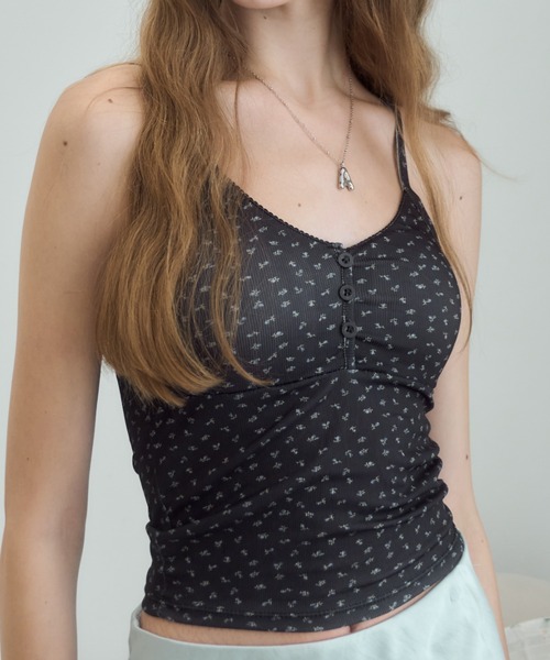Birthday room（バースデイルーム）の「カップ付き小花柄キャミソール/Small floral print camisole（キャミソール・レディース・グレー/ブラック/アイボリー・FREE）」の2枚目の写真