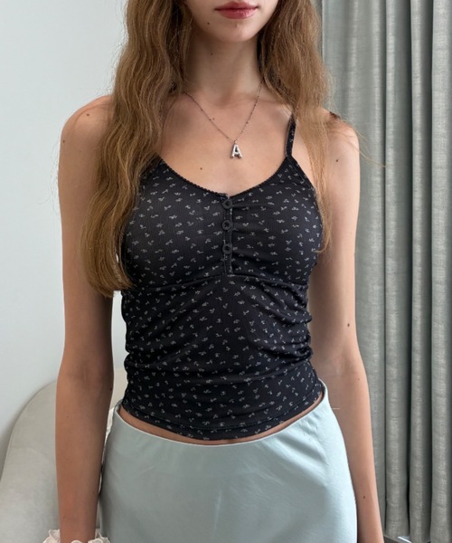 Birthday room（バースデイルーム）の「カップ付き小花柄キャミソール/Small floral print camisole（キャミソール・レディース・グレー/ブラック/アイボリー・FREE）」の21枚目の写真