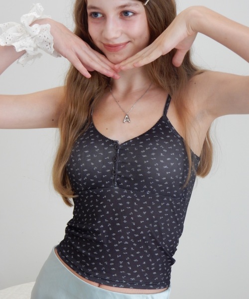 Birthday room（バースデイルーム）の「カップ付き小花柄キャミソール/Small floral print camisole（キャミソール・レディース・グレー/ブラック/アイボリー・FREE）」の14枚目の写真