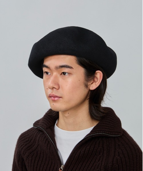 OVERRIDE(オーバーライド)の「OVERRIDE KNIT FELT BIG BERET / オーバーライド(ハンチング/ベレー帽・メンズ・ブラック/ネイビー/ライトブラウン・58cm)」の2枚目の写真
