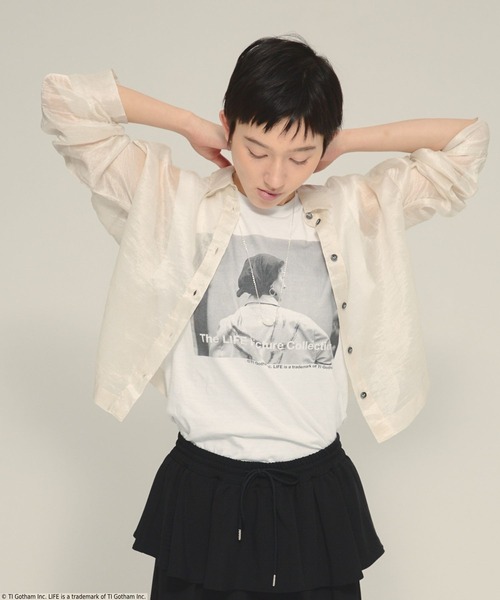 eL(エル)の「【eL】Sheer Stripe Shirts/497242(シャツ/ブラウス・レディース・ブラック/ホワイト・FREE)」の2枚目の写真