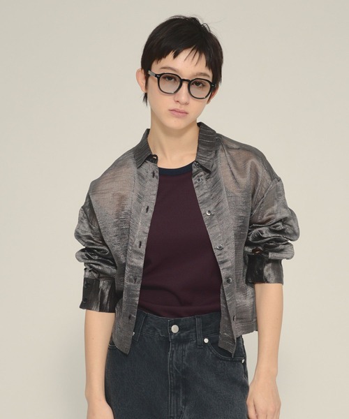 eL(エル)の「【eL】Sheer Stripe Shirts/497242(シャツ/ブラウス・レディース・ブラック/ホワイト・FREE)」の1枚目の写真