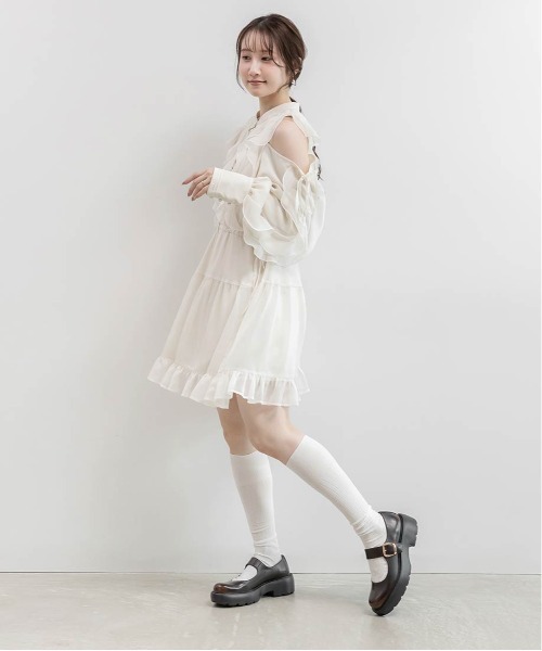 RANDA（ランダ）の「2WAY シフォンフリルワンピース（ワンピース・レディース・アイボリー/グレー/パープル・0/1）」の16枚目の写真