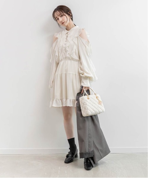 RANDA（ランダ）の「2WAY シフォンフリルワンピース（ワンピース・レディース・アイボリー/グレー/パープル・0/1）」の21枚目の写真