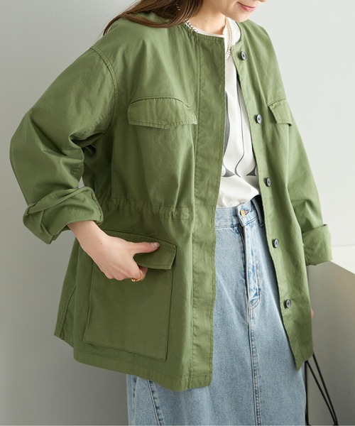セール】ノーカラー ミリタリージャケット（ミリタリージャケット