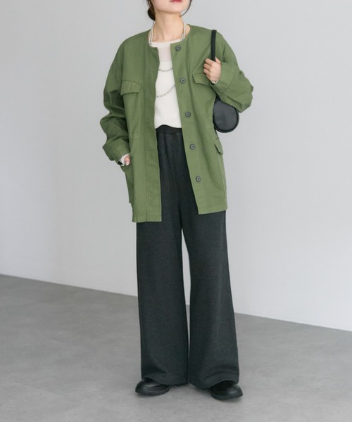 ピュアルセシン　ノーカラーミリタリー セール】ノーカラー ミリタリージャケット（ミリタリージャケット