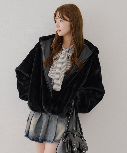 セール】ファーボリュームフードパーカー（ブルゾン）｜continuer de